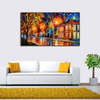 Hand painted palette knife landscape oil painting modern abstract color stree scenery oil painting on canvas wall art for home decoration ของขวัญคริสต์มาส Christmas Gift