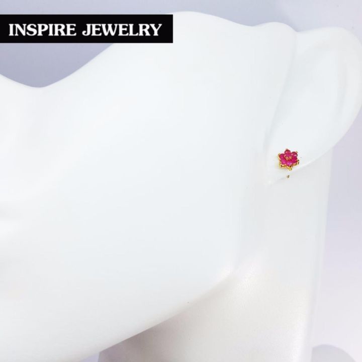 inspire-jewelry-ต่างหูทับทิมชาตั้มรูปดอกไม้-ฝังหนามเตย-งานจิวเวลลี่-ขนาด-0-5x0-5cm-น่ารักมาก-หุ้มทองแท้-24k-100