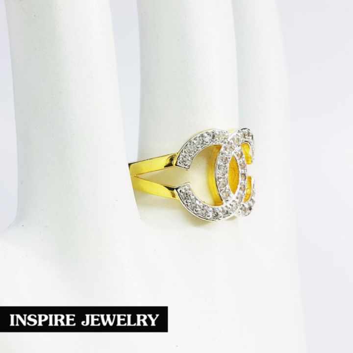 inspire-jewelry-แหวนเพชรสวิส-size-6ฝังล็อค-งานจิวเวลลี่-ตัวเรือนขึ้นด้วยทองเหลืองนอก-ชุบทองแท้-100-24k