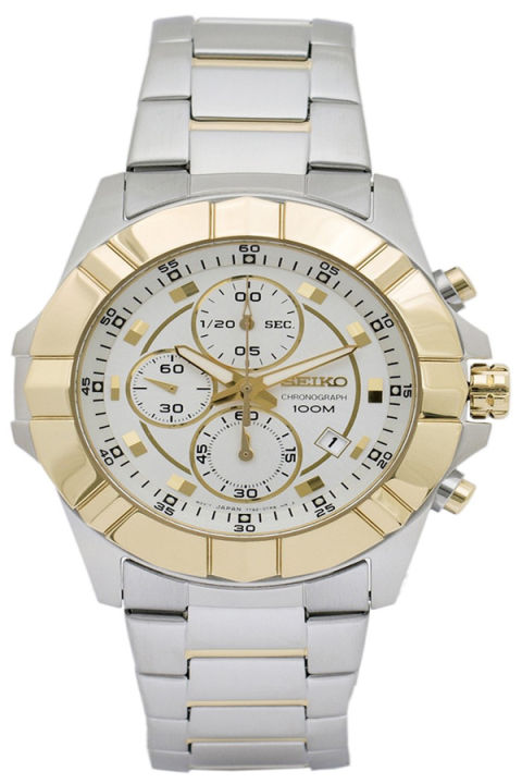 Seiko Two Tone Chronograph Watch Silver/Gold Strap รุ่น SNDD74P1