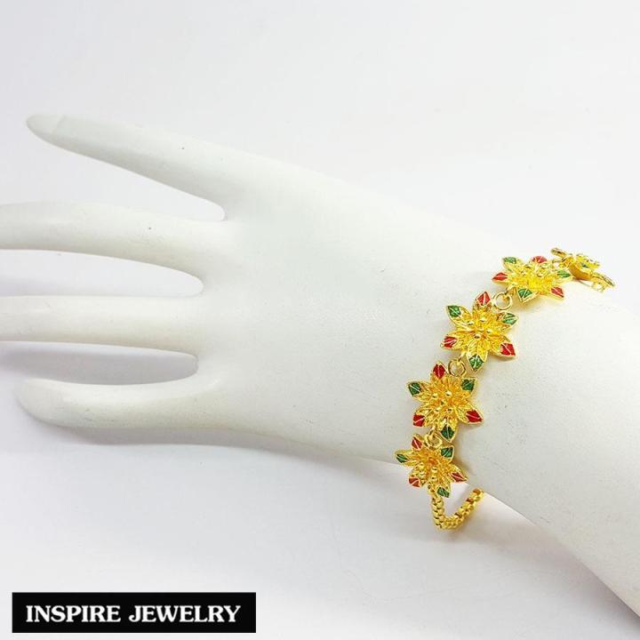 inspire-jewelry-ชุดเซ็ท-สร้อยคอทองลงยา-สร้อยข้อมือทองลงยา-รูปดอกไม้-งานจิวเวลรี่และงานทอง-มีจำนวนจำกัด-งานลงยาคุณภาพ-อย่างดี-งานฝีมือ-thai