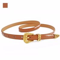 เข็มขัดผู้หญิง เข็มขัด ผู้หญิง เข็มขัด New Fashion and Easy Collocation Pattern PU Leather and Metal Belt for Woman and Girls - Brown