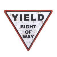 ป้ายสังกะสีสามเหลี่ยม Yield Right Of Way (ปั๊มนูน)