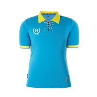 WARRIX SPORT เสื้อฟุตบอลวินเทจ มีปก WA-1528 (สีฟ้า-เหลือง)