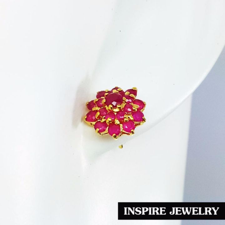 inspire-jewelry-ต่างหูทับทิมชาตั้ม-ฝังหนามเตย-หุ้มทองแท้-100-or-gold-plated-1x1cm