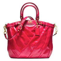 กระเป๋าถือ COACH แท้ จาก Shop หนังแก้ว มีสายยาว ใบใหญ่ COACH 21299 MADISON DIAGONAL PATENT LINDSEY SATCHEL