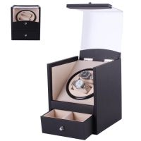 TPA -ตู้นาฬิกาออโตเมติกแบบหมุน Watch Winder สำหรับนาฬิกาแบบหมุน 2 เรือน + ลิ้นชักใส่ของหรือเครื่องประดับ–สีดำ/Black