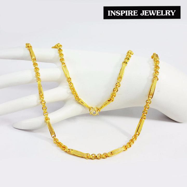 inspire-jewelry-สร้อยคองานdesign-ลายเลสแฟชั่นตอกลาย-หุ้มทองแท้-100-24k-หนัก-2-บาท-งานจิวเวลรี่-งานร้านทอง-พร้อมถุงกำมะหยี่