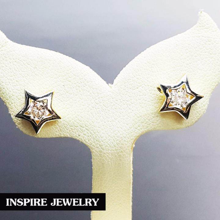 inspire-jewelry-ต่างหูเพชรรูปดาวปักก้าน-ขนาด-8x8mm-น่ารักมาก-งานแบบร้านทอง-หุ้มทองแท้-24k-100