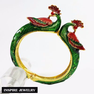 Inspire Jewelry ,กำไลนกยูง งานลงยาคุณภาพ ตัวเรือนหุ้มทองแท้ 24K นำโชค เสริมดวง สวยหรู พร้อมกล่องกำมะหยี่หรู