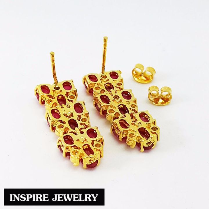 inspire-jewelry-ต่างหูพลอยทับทิมชาตั้มฝังเพชรสวิส-ฝังหนามเตย-หุ้มทองแท้-100-or-gold-plated-diamond-cloning