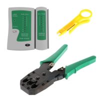 Set 2in1 คีมเข้าหัวสายแลน Network RJ45 CAT5 RJ11 RJ12 LAN Cable Wire Crimper Crimp Plier Strip Tool Green + ตัวเช็คสายแลน RJ45 RJ11 RJ12 CAT5 UTP Network LAN Cable Tester Remote Test Tools (White/Green)