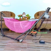 Auto Hammock เปลนอนเด็กไกวอัตโนมัติแบบพับได้ขนาดกลาง(M)สไตล์ผ้าเปลมีมุ้งสีชมพู