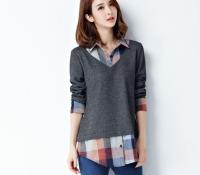 พร้อมส่งจากไทยเสื้อเซ็ท เสื้อยืดแขนยาว คอวี + เสื้อเซิ้ตคอปก ZASHION Layerd Button-Down and Sweater Shirt