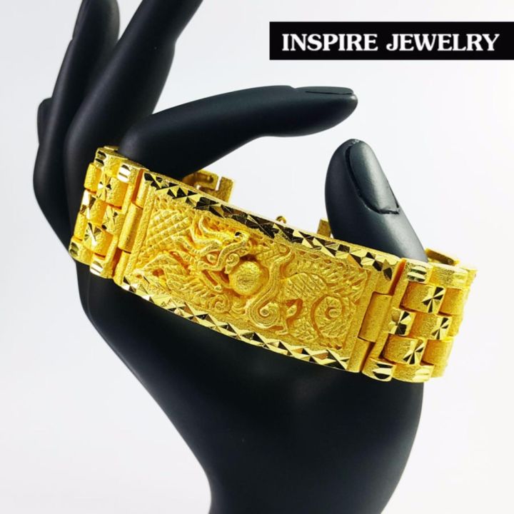 inspire-jewelry-สร้อยข้อมือทองลายมังกร-น้ำหนัก-88กรัม-งานทองไมครอน-ชุบเศษทองคำแท้-ยาว-18-5x2-5cm