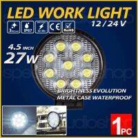 ไฟตัดหมอก LED Work light รถยนต์ เรือ มอเตอร์ไซค์ บิ๊กไบค์ ออฟโรด 4WD ATV 12-24 โวลท์ 27 วัตต์ ทรงกลม แสงขาว 1 ชิ้น