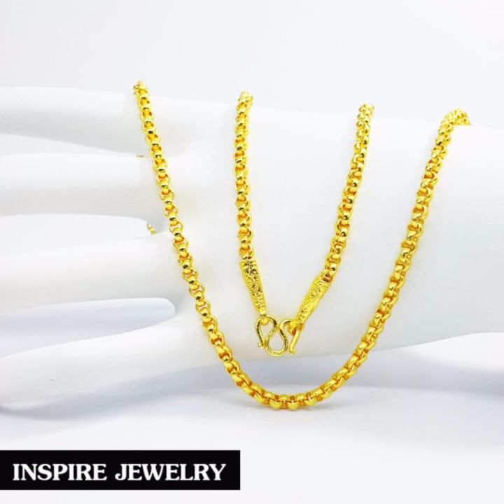 inspire-jewelry-สร้อยคอทองลายบล็อคตอกลาย-จิกเพชร-งานปราณีตแบบร้านทอง-น้ำหนัก-1-บาทกว่า-ชุบเศษทองคำแท้-ยาว-24-นิ้ว-สวมคอได้-หนัก-30-กรัม