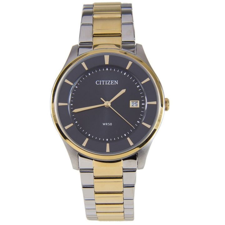 citizen-quartz-dress-watch-นาฬิกาข้อมือสุภาพบุรุษ-black-gold-stainless-strap-รุ่น-bd0048-55e