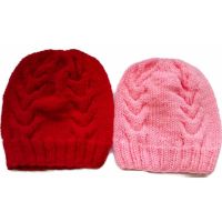 Handmade หมวกถักไหมพรม สีฟ้าและสีแดง ลาย02