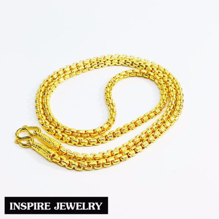 inspire-jewelry-สร้อยคอทองลายบล็อคเหลี่ยมตอกลาย-ทำซาติน-แบบร้านทอง-น้ำหนัก-2-บาท-งานทองไมครอน-ชุบเศษทองคำแท้-ยาว-20-นิ้ว-หนัก-22-กรัม