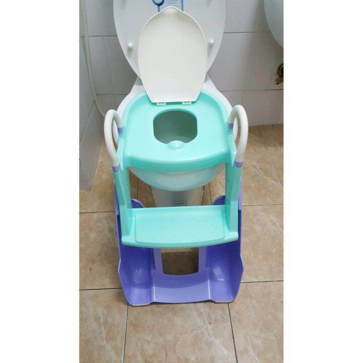 2-in-1-potty-trainer-ที่นั่งรองชักโครกมีบันได-กระโถน-สีม่วงเขียว-พรีเมี่ยมเกรด-รุ่นน้องเป่าเปา