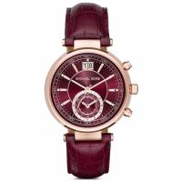 นาฬิกาข้อมือผู้หญิง Michael Kors Sawyer Burgundy Dial Burgundy Leather Ladies Watch MK2426