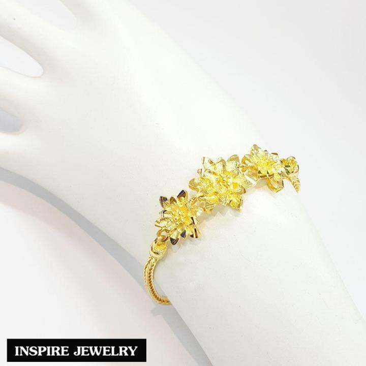 inspire-jewelry-สร้อยข้อมืองานdesign-ลายดอกไม้เรียงทำลาย-สวยหรู-หุ้มทองแท้-100-24k-พร้อมถุงกำมะหยี่