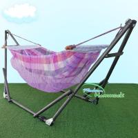 Modern Hammock เปลนอนเด็กแบบพับได้ขนาดกลาง(M)สไตล์ผ้าเปลผ้าขาวม้ามีมุ้งสีม่วง