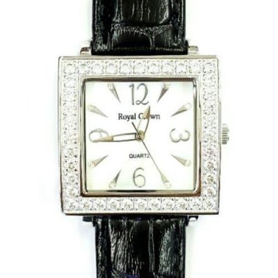 Royal Crown นาฬิกาประดับเพชรสวยงาม สำหรับสุภาพสตรี สายหนัง รุ่น 3637-bl (Black)
