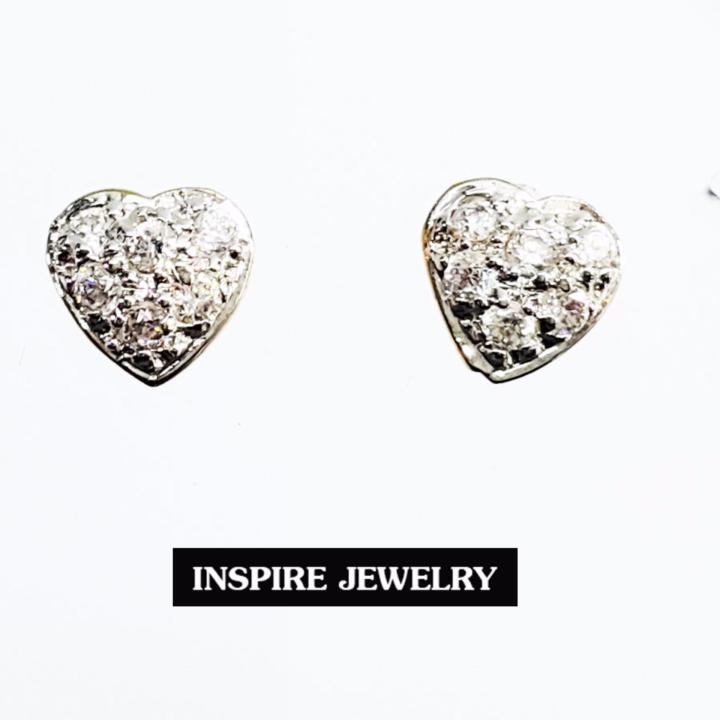 inspire-jewelry-ต่างหูฝังเพชรสวิส-รูปหัวใจ-งานจิวเวลลี่-ฝังจิกไข่ปลา