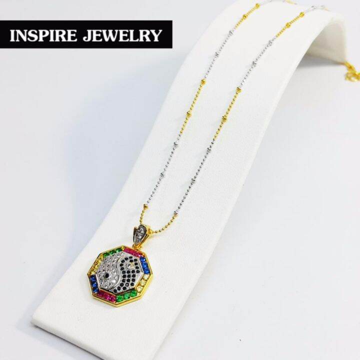 inspire-jewelry-จี้หยินหยาง-หรือยันต์แปดทิศฝังพลอยนพเก้า-ฝังล็อค-งานจิวเวลลี่-ขนาด-2x2cm-น่ารักมาก-หุ้มทองแท้-24k-100