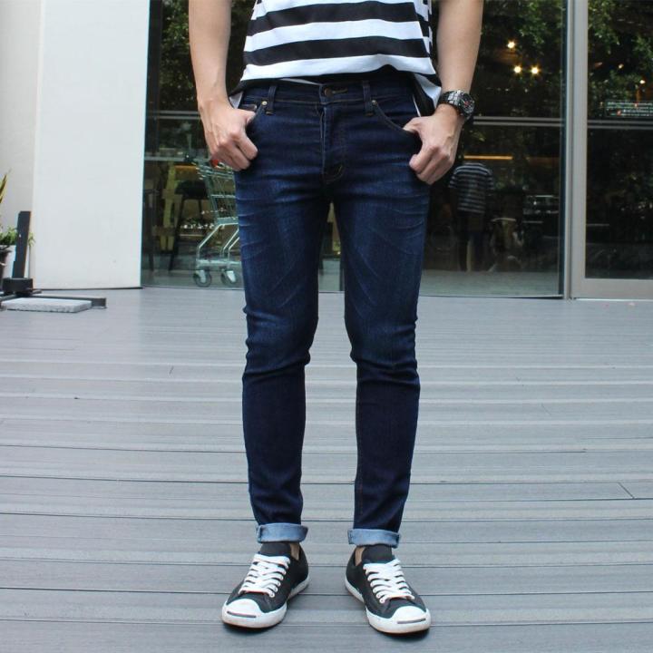 golden-zebra-jeans-กางเกงยีนส์สีน้ำมิดไนท์บลูลายหนวดขาเดฟ
