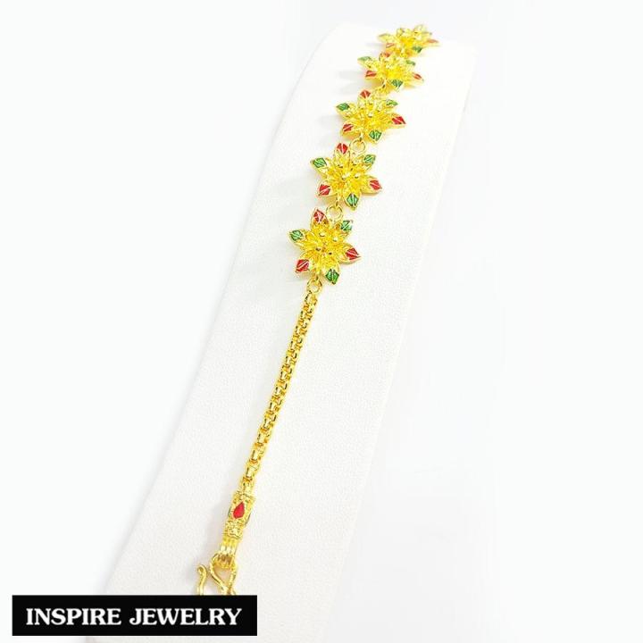 inspire-jewelry-ชุดเซ็ท-สร้อยคอทองลงยา-สร้อยข้อมือทองลงยา-รูปดอกไม้-งานจิวเวลรี่และงานทอง-มีจำนวนจำกัด-งานลงยาคุณภาพ-อย่างดี-งานฝีมือ-thai