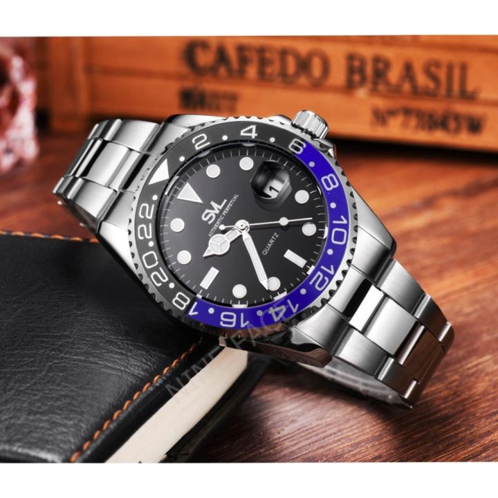 SVL Date Quartz นาฬิกาข้อมือผู้ชาย มีวันที่ กันน้ำ 100% รุ่น GP80329  (Black/ Blue)