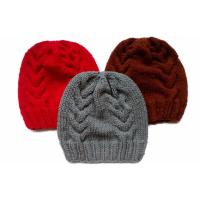 Handmade หมวกถักไหมพรม3ใบสีน้ำตาลเข้มสีเทาและสีแดง ลาย02