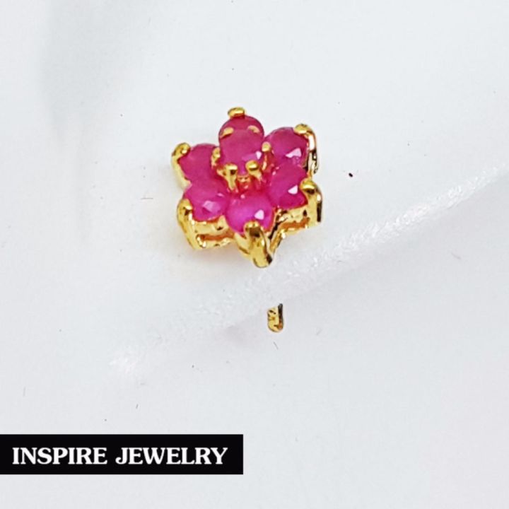 inspire-jewelry-ต่างหูทับทิมชาตั้มรูปดอกไม้-ฝังหนามเตย-งานจิวเวลลี่-ขนาด-0-5x0-5cm-น่ารักมาก-หุ้มทองแท้-24k-100