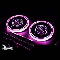 LED Color  for NISSAN  Changing Car Cup Bottle Drinks Coaster Holder With USB Charger  ไฟ โลโก้ LED วางไว้ที่วางแก้วน้ำในรถ (มี 2 อัน)