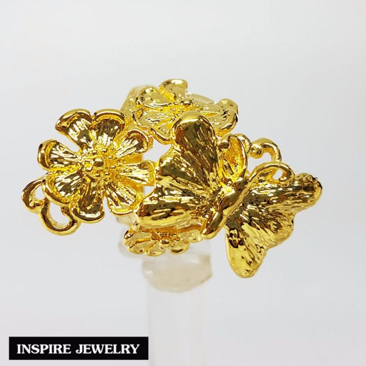 inspire-jewelry-แหวนทอง-รูปผีเสื้อและดอกไม้-ตัวเรือนหุ้มทองแท้-100-24k-สวยหรู