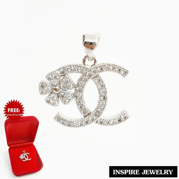 inspire-jewelry-จี้cn-ฝังเพชร-ประดับดอกไม้งานจิวเวลลี่-หุ้มทองคำขาว-สวยหรู-พร้อมกล่องกำมะหยี่