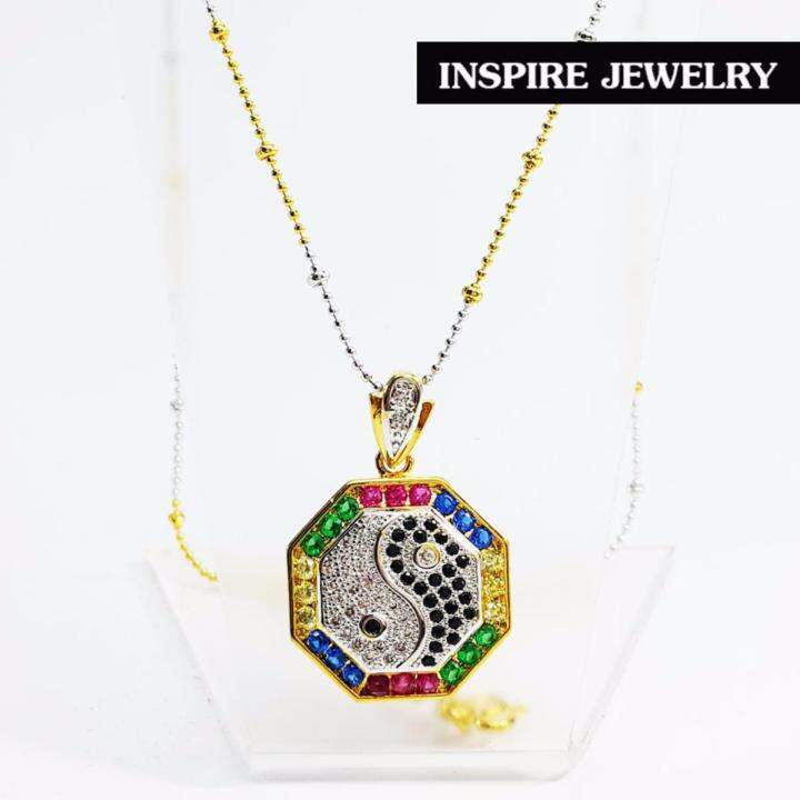 inspire-jewelry-จี้หยินหยาง-หรือยันต์แปดทิศฝังพลอยนพเก้า-ฝังล็อค-งานจิวเวลลี่-ขนาด-2x2cm-น่ารักมาก-หุ้มทองแท้-24k-100