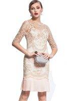 NEXIA ชุดเดรสปักลายหรู European Embroidered Dress (Apricot)