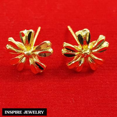 Inspire Jewelry ,ต่างหูรูปดอกไม้ หุ้มทองแท้ 100% 24K สวยหรู พร้อมกล่องทอง