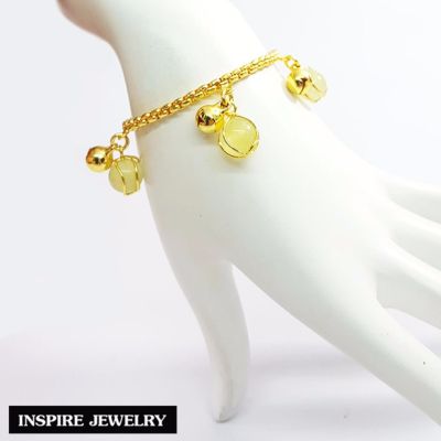 Inspire Jewelry ,สร้อยข้อมือ  หุ้มทองแท้ 100% 24K  งานDesign  ห้อยหินมรกต งานคุณภาพ สวยหรู