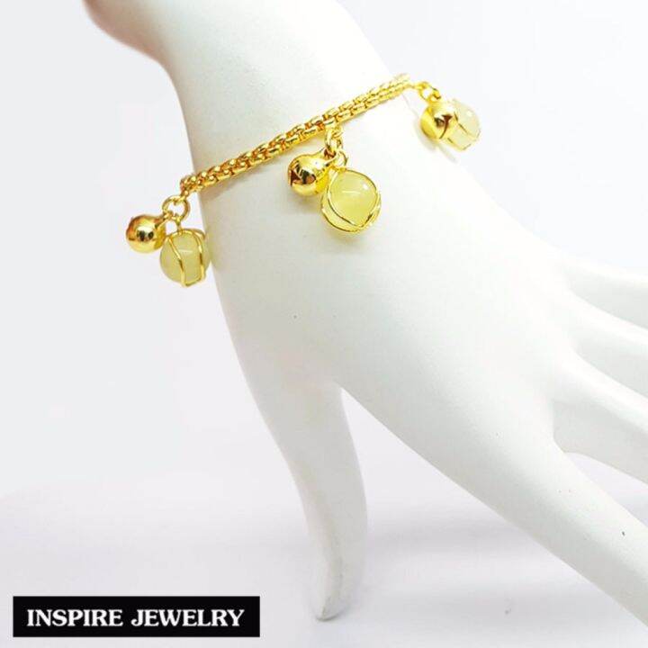 inspire-jewelry-สร้อยข้อมือ-หุ้มทองแท้-100-24k-งานdesign-ห้อยหินมรกต-งานคุณภาพ-สวยหรู