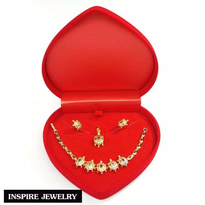 inspire-jewelry-ชุดเซ็ทเต่านพเก้า-สร้อยข้อมือเต่านพเก้า-จี้เต่านพเก้า-พร้อมต่างหูเต่านพเก้า-สวยหรู-ตัวเรือนหุ้มทองแท้-100-24k-พรเก้าประการ