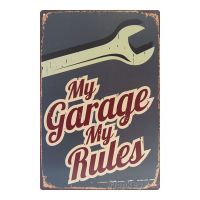 ป้ายสังกะสีวินเทจ My Garage My Rules, ขนาด 20x30 ซม.