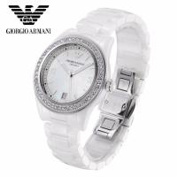 นาฬิกาข้อมือผู้หญิง Emporio Armani Crystal Mother of Pearl White Ceramic Ladies Watch AR1426