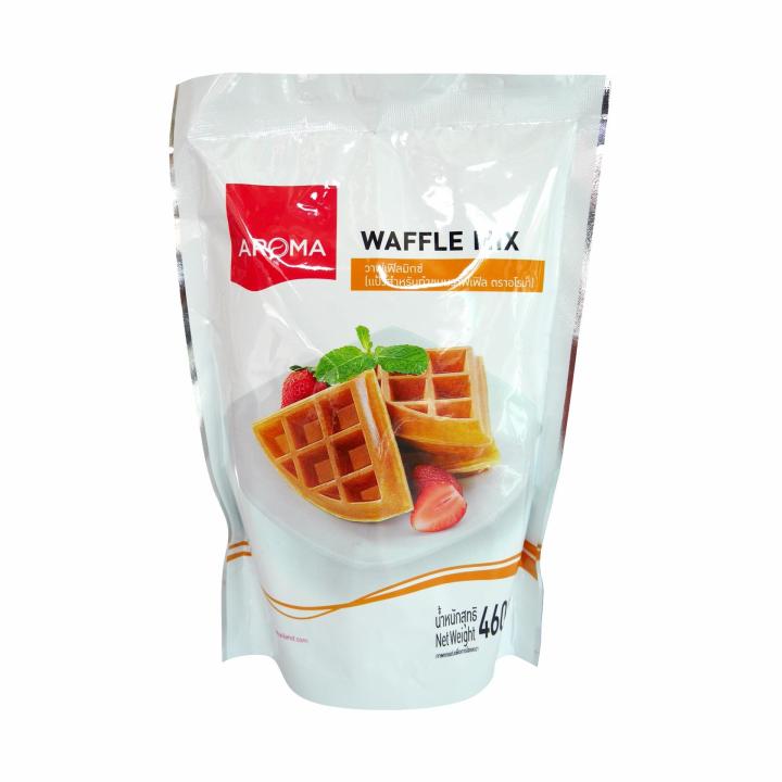 aroma-แป้งวาฟเฟิล-สำเร็จรูป-วาฟเฟิล-waffle-powder-mixed-ตราอโรม่า-ซองขนาด-460-กรัม