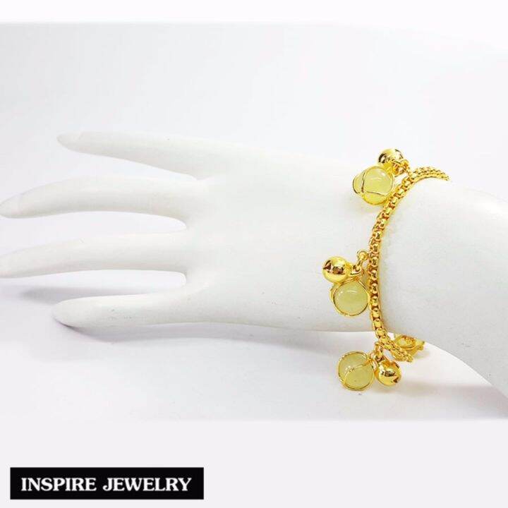 inspire-jewelry-สร้อยข้อมือ-หุ้มทองแท้-100-24k-งานdesign-ห้อยหินมรกต-งานคุณภาพ-สวยหรู