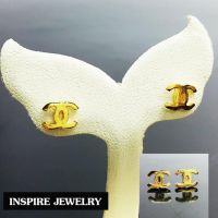 Inspire Jewelry ,microns gold 24k Gold Plated Earrings ,ต่างหูทอง ตอกลายแบบร้านทอง งานจิวเวลลี่ ทองไมครอน หุ้มทองแท้ 100% 24K สวยหรู ขนาด 0.7x0.6cm.
